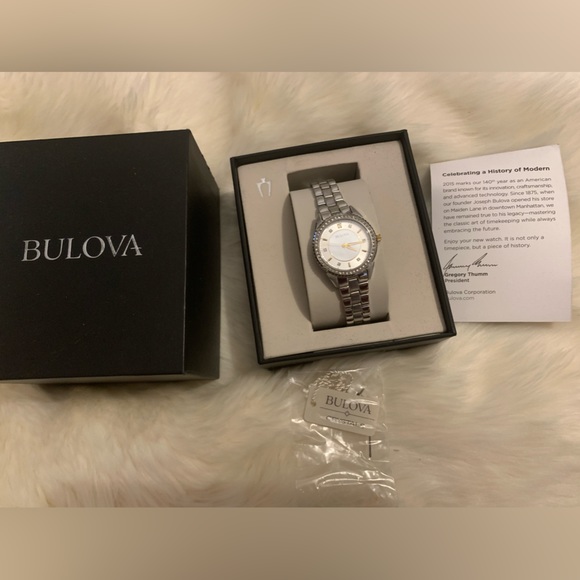 BULOVA Stainless Steel WATCH Crystal Bezel Box Authentic Working sku 04242953666